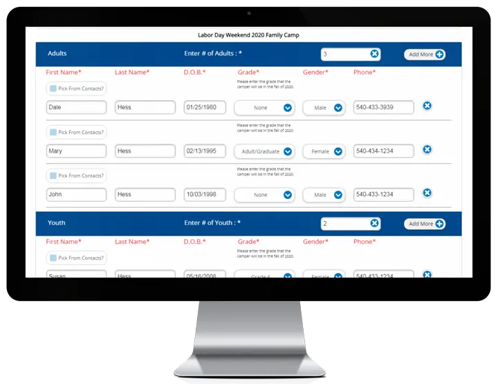 MROC Family Camp and Group Registration Software