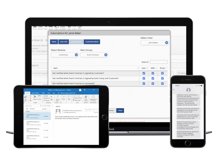 Campwise Alerts - real-time, personal notification tools